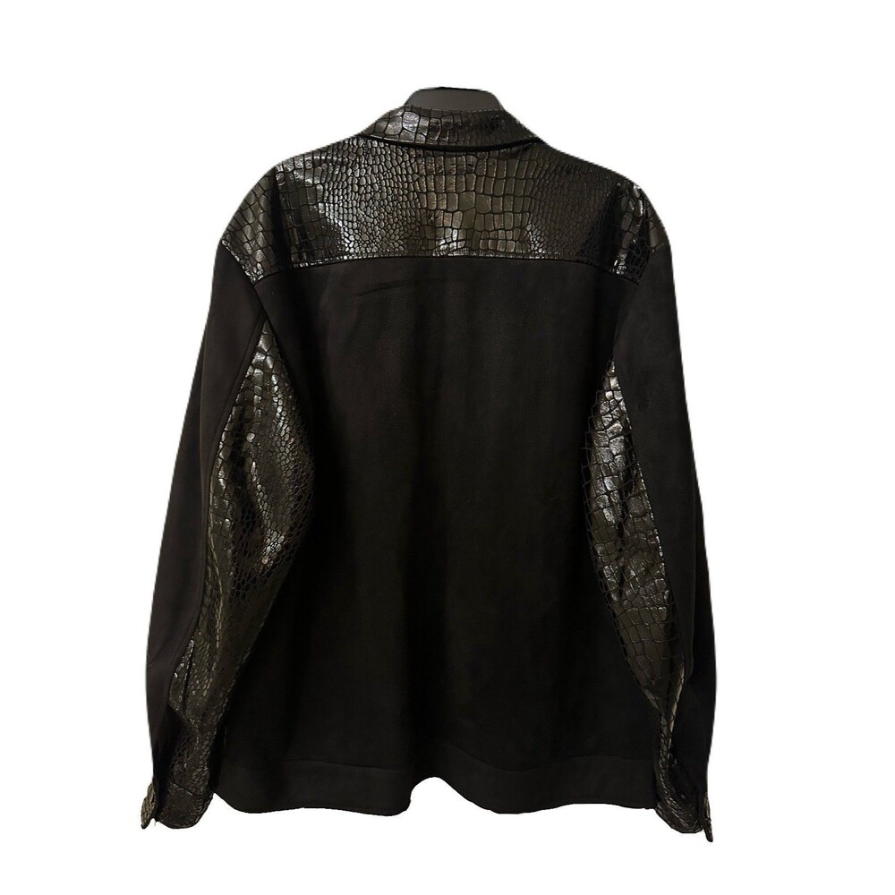NEW Inserch Mens Size 2XL Glossy Black Alligator Embossed Zip Jacket Faux Suede - Picture 7 of 11